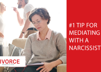 A couple argues while a mediator takes notes on a paper.