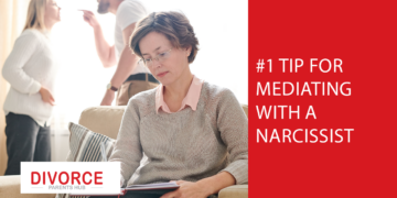 A couple argues while a mediator takes notes on a paper.