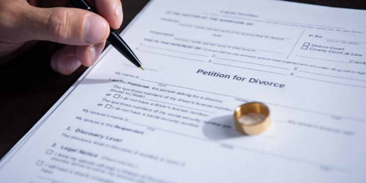 A cropped view of divorce papers.