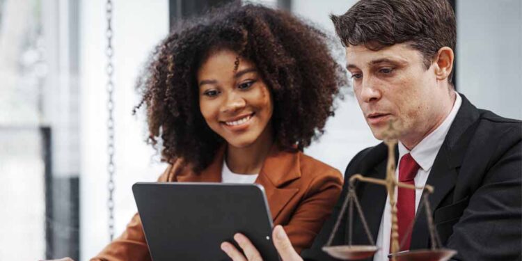 A family lawyer helps a client.